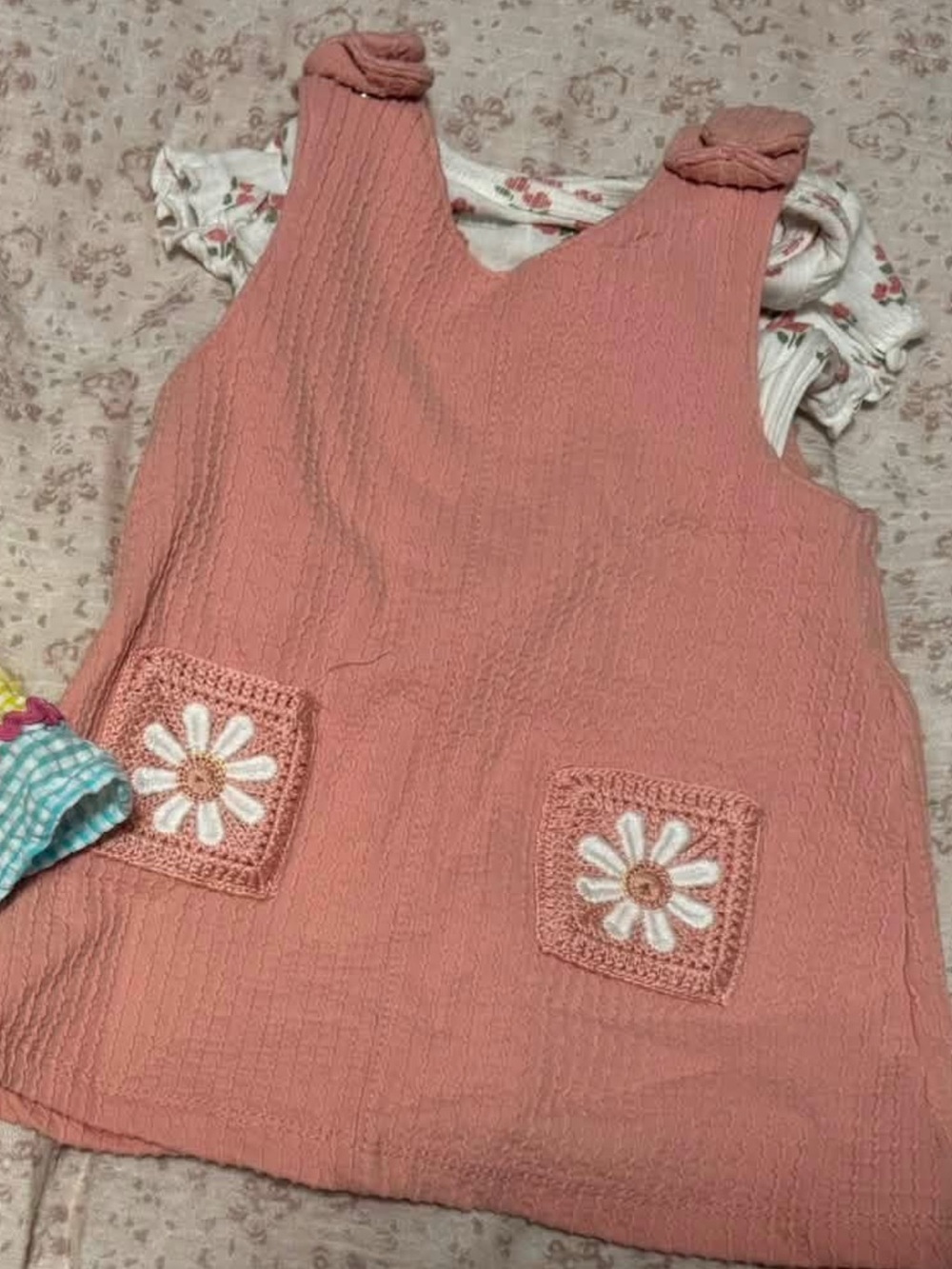 Girls' Coral Daisy Pocket Pinafore Dress